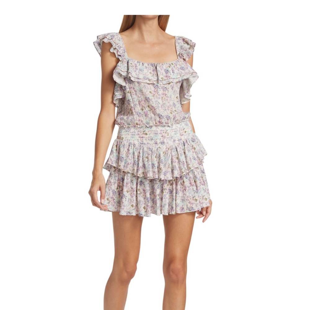 LoveShackFancy Shanley Cotton-Metallic Ruffled Dress, size M, Positano Blue